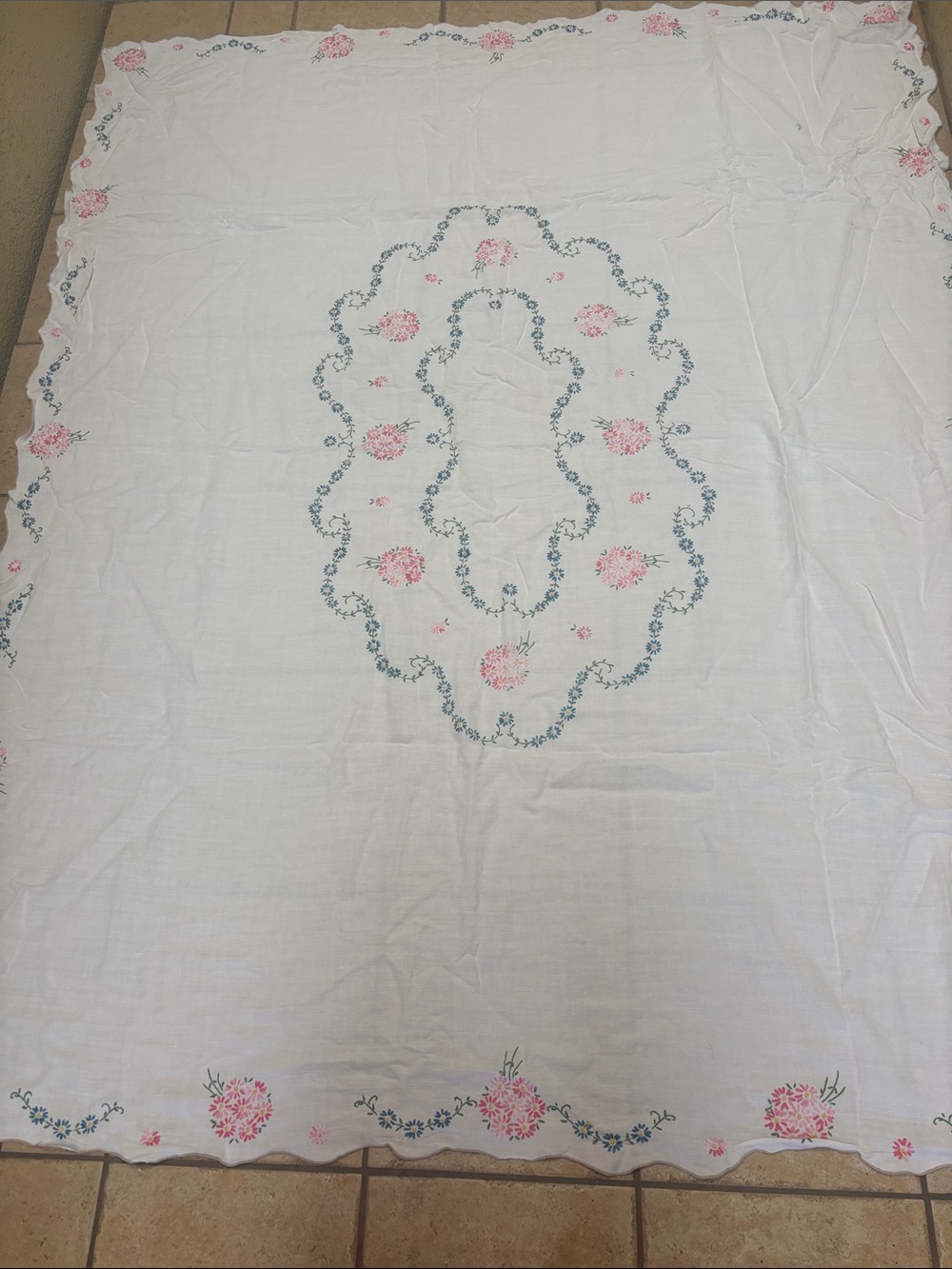 Embroidered floral tablecloth
